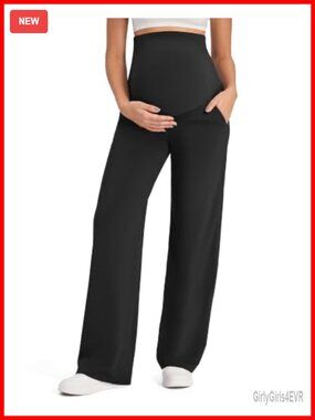 Maternity Over Belly Work Trousers Nylon Lycra Elastane Palazzo